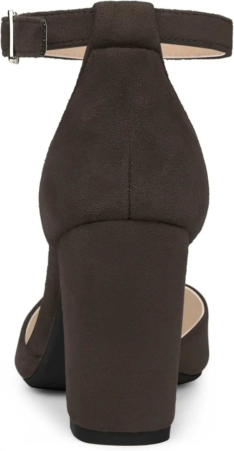 Allegra K Women's Ankle Strap Pointed Toe Block Heels Pumps