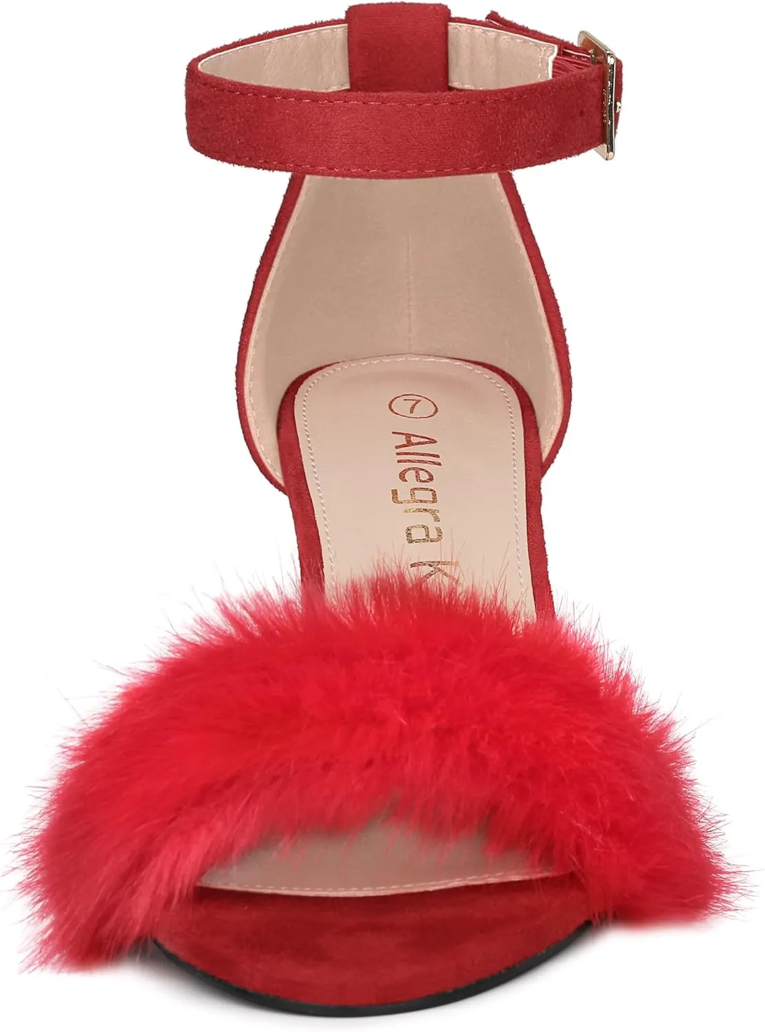 Allegra K Women's Faux Fur Ankle Strap Block Heels Sandals