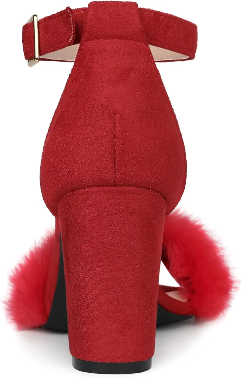 Allegra K Women's Faux Fur Ankle Strap Block Heels Sandals