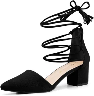 Allegra K Women's Pointed Toe Block Heels Lace Up Pumps
