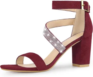 Allegra K Women's Rhinestone Open Toe Block Heels Sandals