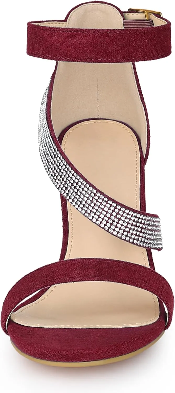 Allegra K Women's Rhinestone Open Toe Block Heels Sandals