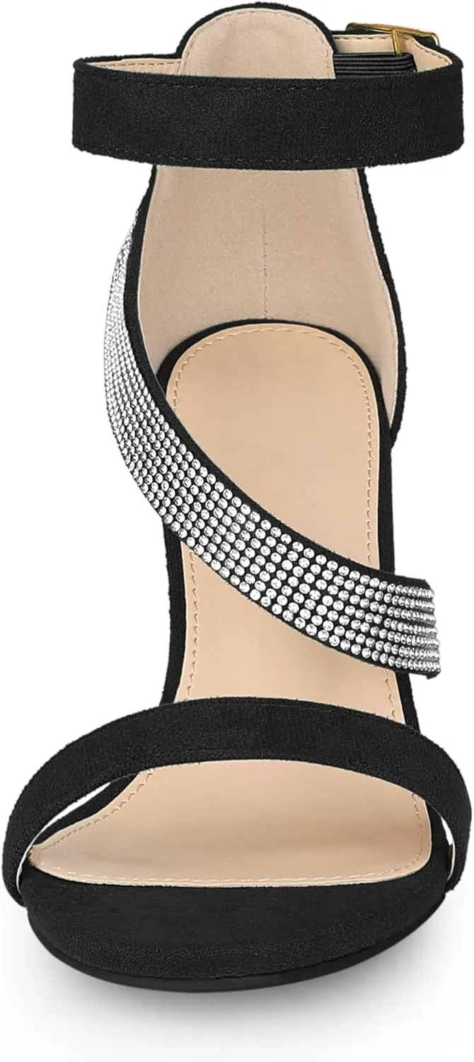 Allegra K Women's Rhinestone Open Toe Block Heels Sandals