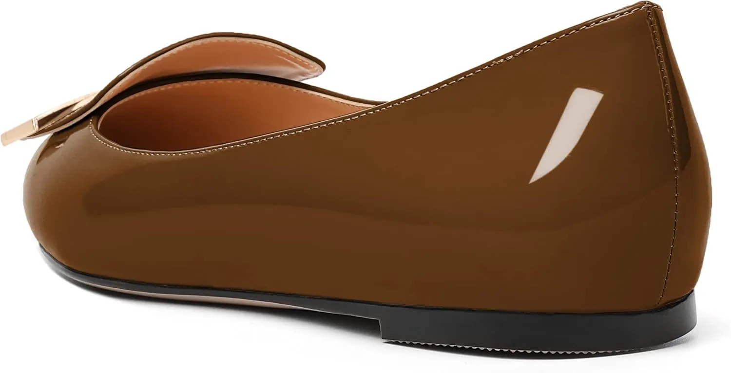 AUMOTED Women's Flats Comfortable Dressy Shoes Pointed Toe Flats Slip on with Fashion Gold Metal Patent Flats Work Shoes