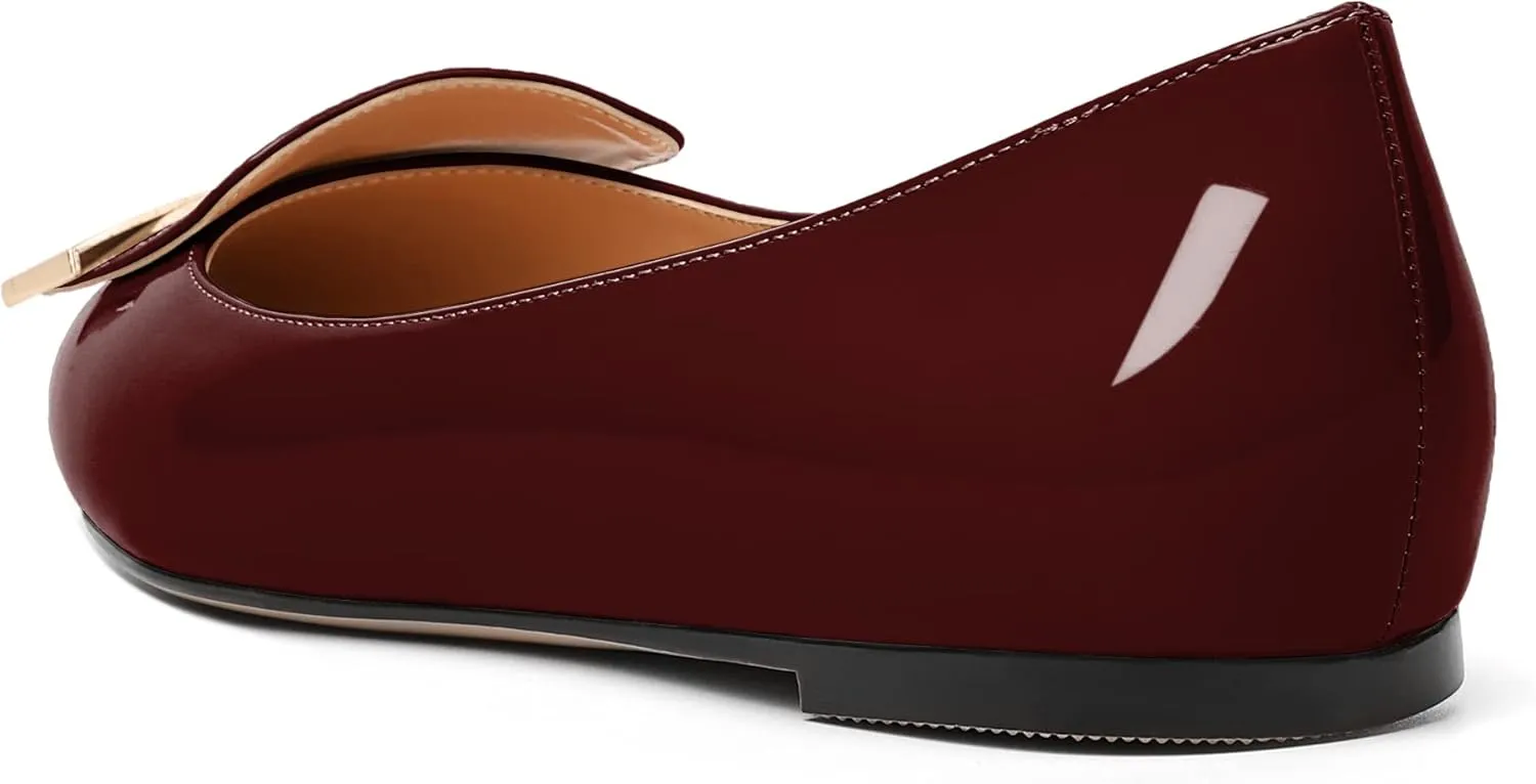 AUMOTED Women's Flats Comfortable Dressy Shoes Pointed Toe Flats Slip on with Fashion Gold Metal Patent Flats Work Shoes