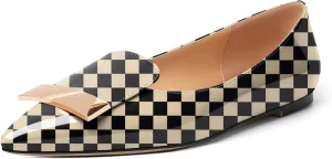 AUMOTED Women's Flats Comfortable Dressy Shoes Pointed Toe Flats Slip on with Fashion Gold Metal Patent Flats Work Shoes