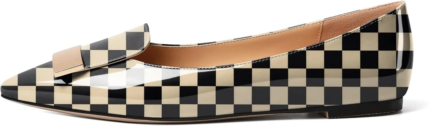 AUMOTED Women's Flats Comfortable Dressy Shoes Pointed Toe Flats Slip on with Fashion Gold Metal Patent Flats Work Shoes