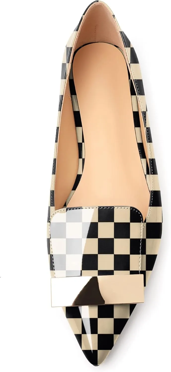 AUMOTED Women's Flats Comfortable Dressy Shoes Pointed Toe Flats Slip on with Fashion Gold Metal Patent Flats Work Shoes