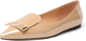 AUMOTED Women's Flats Comfortable Dressy Shoes Pointed Toe Flats Slip on with Fashion Gold Metal Patent Flats Work Shoes