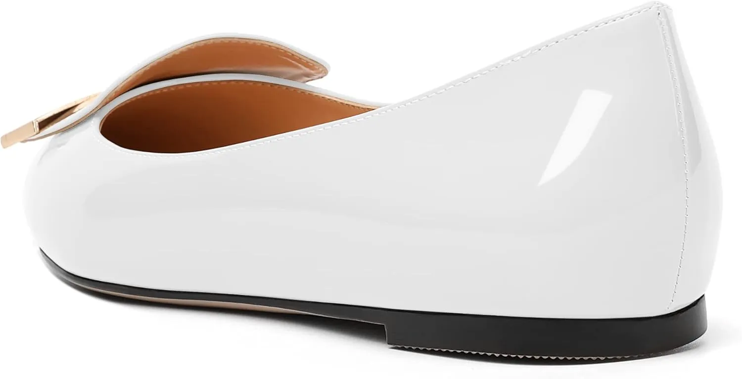 AUMOTED Women's Flats Comfortable Dressy Shoes Pointed Toe Flats Slip on with Fashion Gold Metal Patent Flats Work Shoes