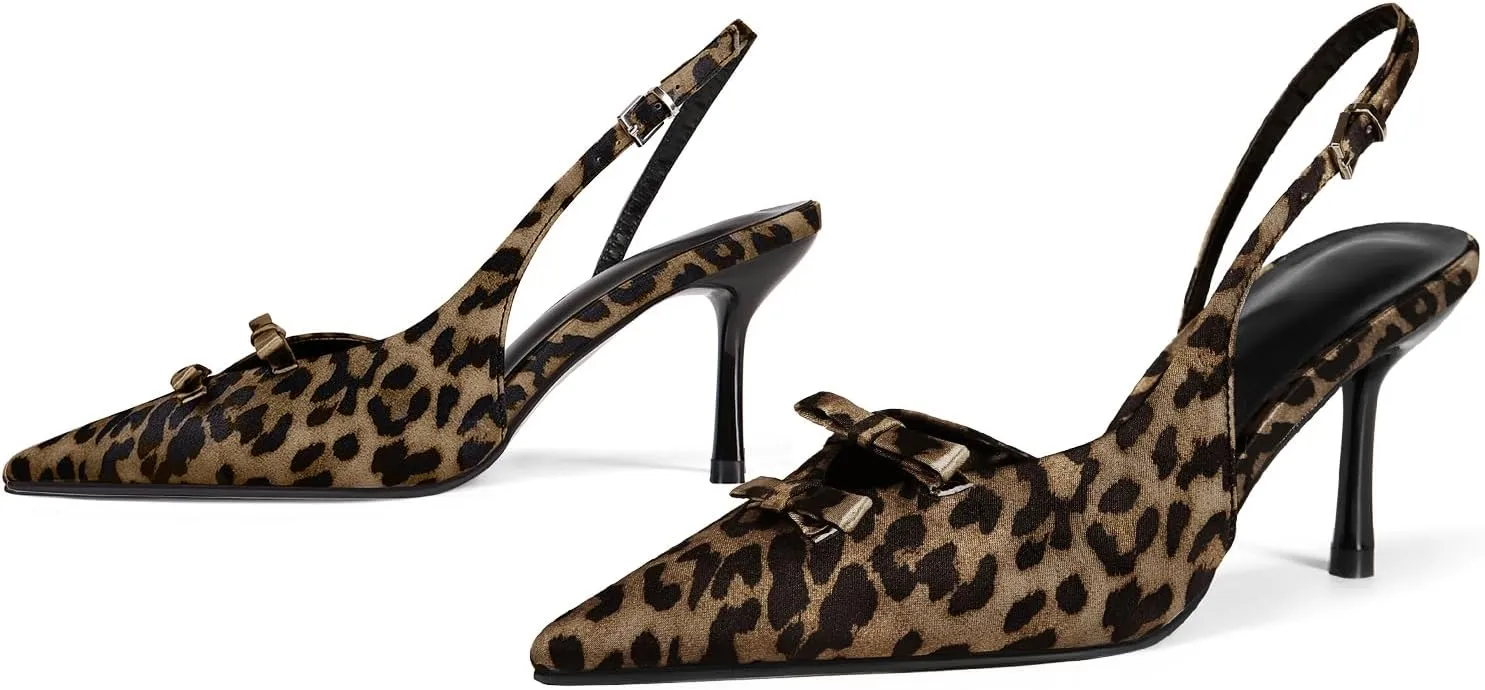 baobeijiadao Womens Pointed Toe Pumps Slingback Bow Stiletto Heels Closed Toe Heeled Sandals Slip On Dress Shoes for Women