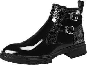 Blue Dress Shoes Men Prom Shiny Leather Boots For Men's Short Boots And High Top Leather Shoes For Foreign Trade Mens Business Shoes Black