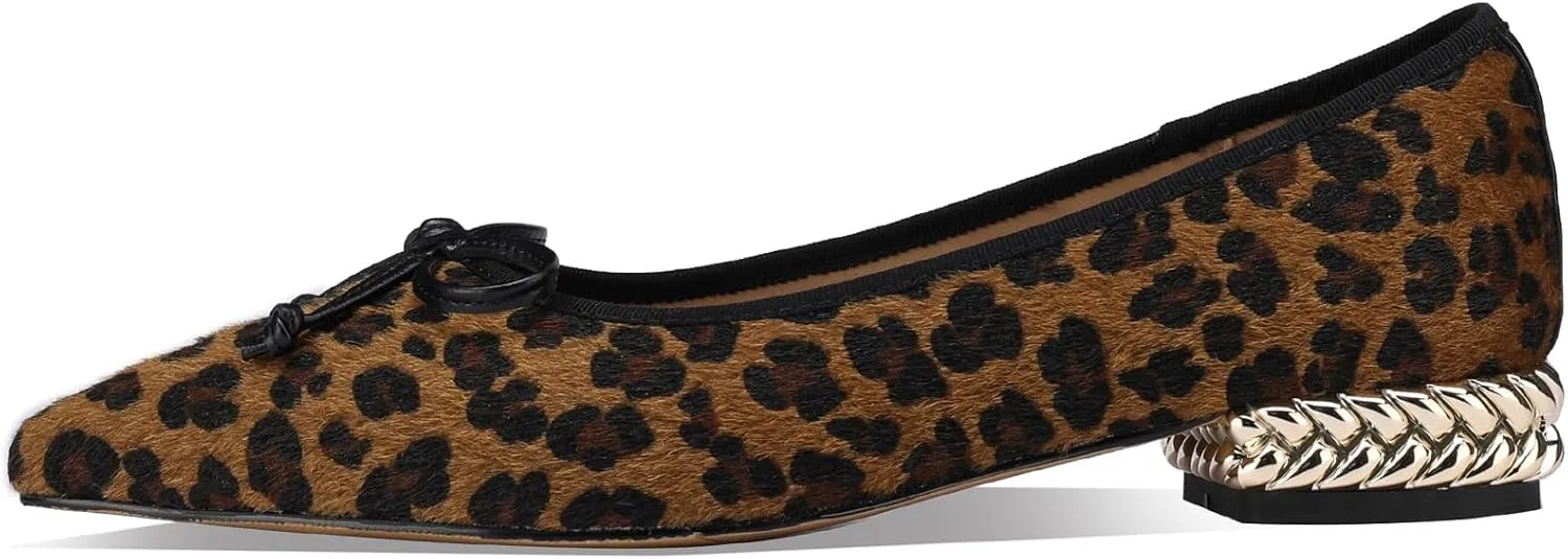 Bow Low Heel Dress Shoes for Women Closed Pointed Toe Wide Flats Pumps Comfortable Cheetah Leopard Print Animal Wedding Formal Elegantes Ladies Prom Slip On 0.5 Inch Ballet