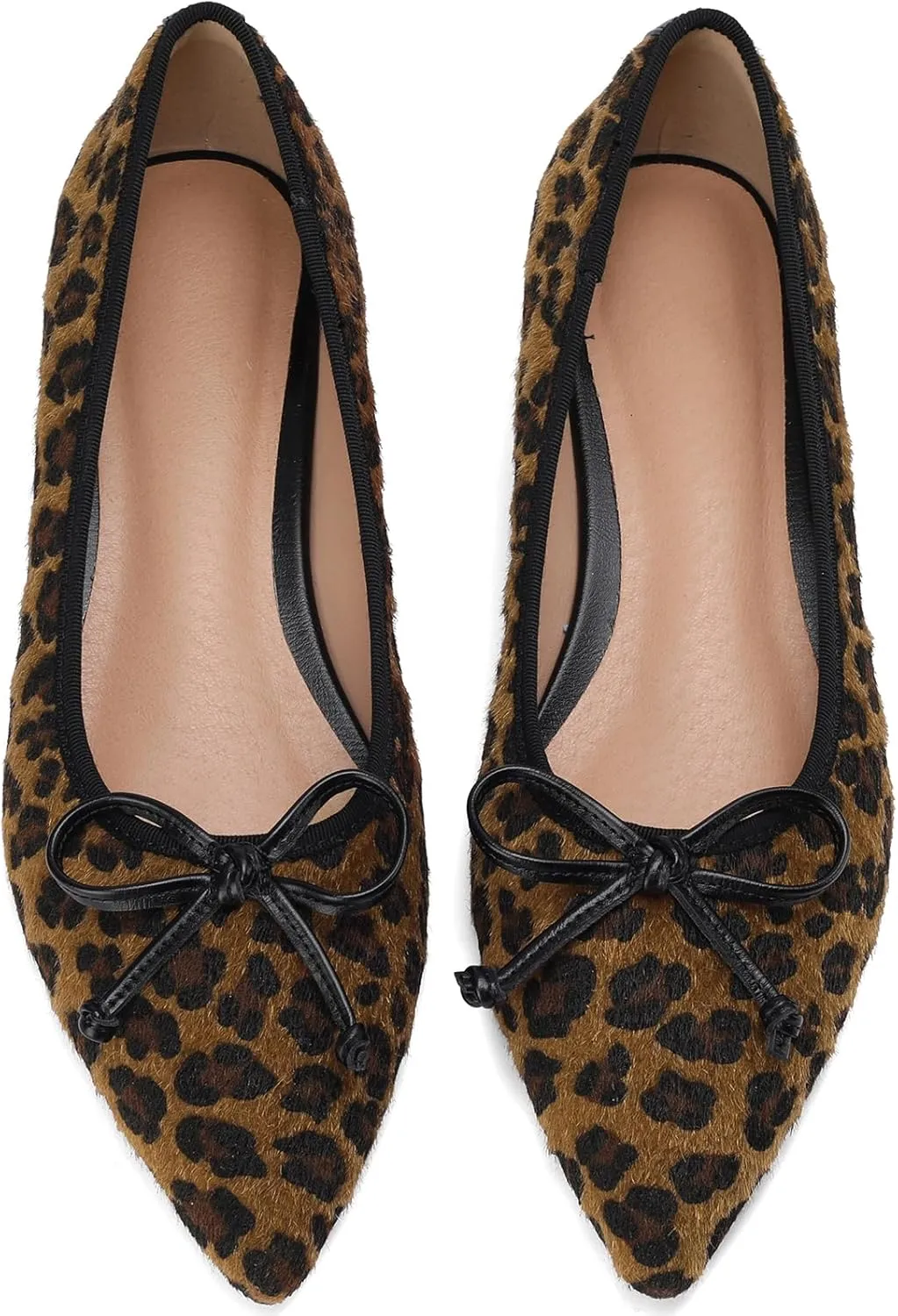 Bow Low Heel Dress Shoes for Women Closed Pointed Toe Wide Flats Pumps Comfortable Cheetah Leopard Print Animal Wedding Formal Elegantes Ladies Prom Slip On 0.5 Inch Ballet