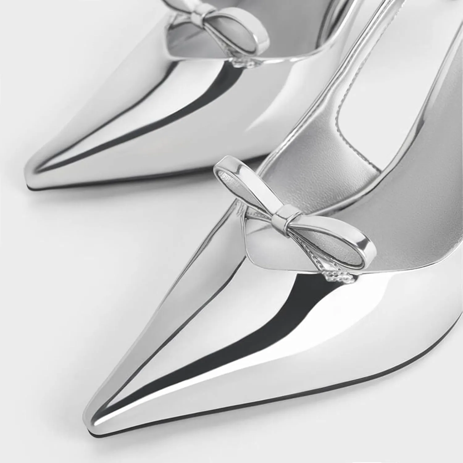 Bow Slingback Heels for Women Closed Pointed Toe Backless Stiletto Heeled Sandals Patent Pumps Wedding Dress Party Shoes With Buckle Strap