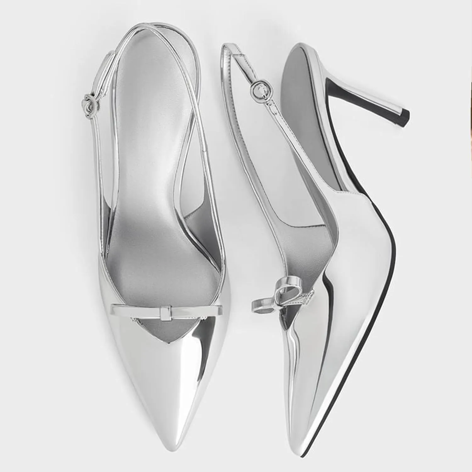Bow Slingback Heels for Women Closed Pointed Toe Backless Stiletto Heeled Sandals Patent Pumps Wedding Dress Party Shoes With Buckle Strap