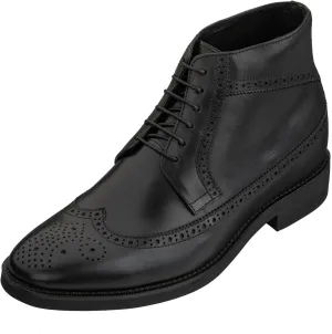 CALTO Men's Invisible Height Increasing Elevator Shoes - Black Premium Leather Lace-up Wing-Tip Dress Boots - 3.2 Inches Taller - S27001 - Size 7.5 D(M) US