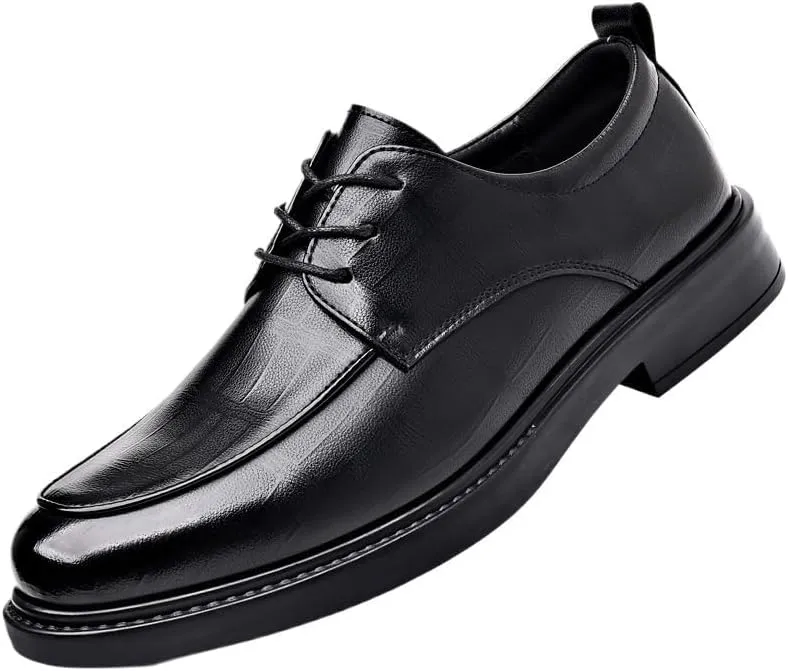 Classic Black Leather Tuxedo Dress Shoes Men's Lace-up Platform Oxford Fashionable Waterproof Brogue Shoes