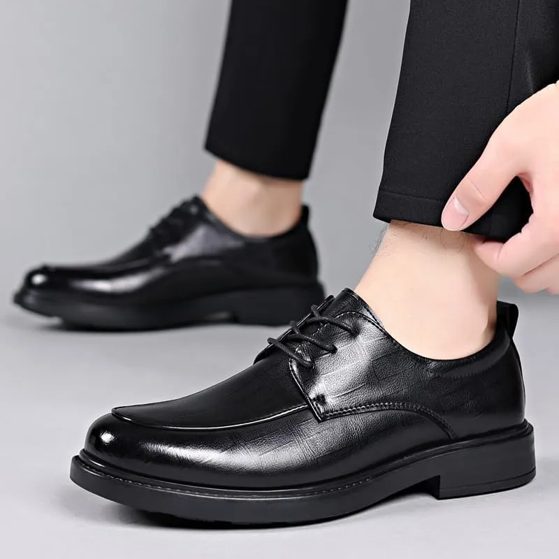 Classic Black Leather Tuxedo Dress Shoes Men's Lace-up Platform Oxford Fashionable Waterproof Brogue Shoes