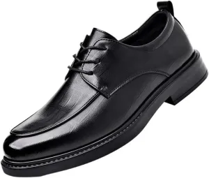Classic Black Leather Tuxedo Dress Shoes Men's Lace-up Platform Oxford Fashionable Waterproof Brogue Shoes