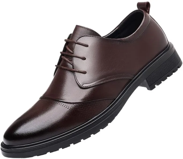 Classic Wear-Resistant Non Slip Oxford Shoes Men's Height Increase Brogue Shoes Men Lace-up Dress Leather Shoes
