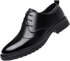 Classic Wear-Resistant Non Slip Oxford Shoes Men's Height Increase Brogue Shoes Men Lace-up Dress Leather Shoes