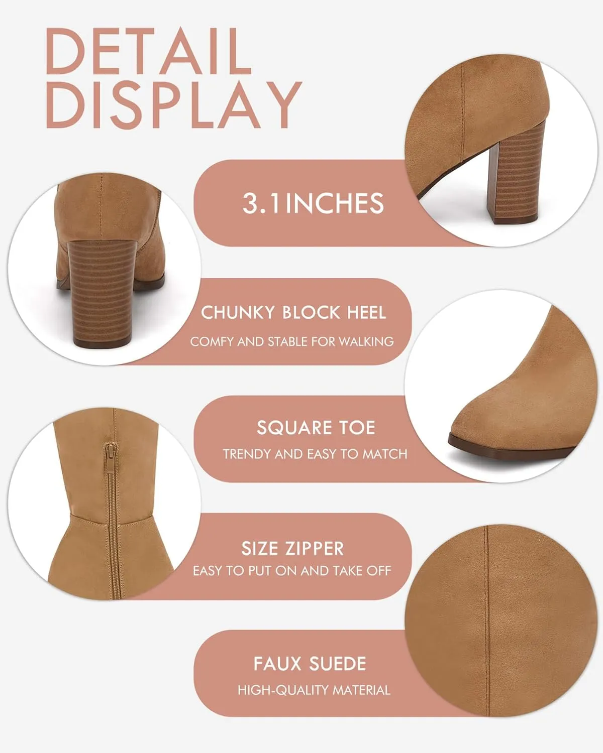 Coutgo Womens Knee High Boots Chunky Block Heels Square Toe Side Zipper Faux Suede Fall Winter Comfort Boot