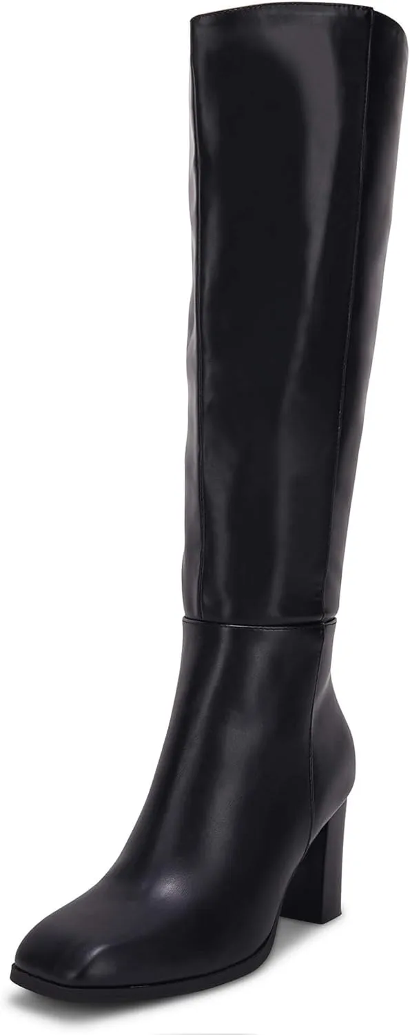 Coutgo Womens Knee High Boots Chunky Block Heels Square Toe Side Zipper Faux Suede Fall Winter Comfort Boot