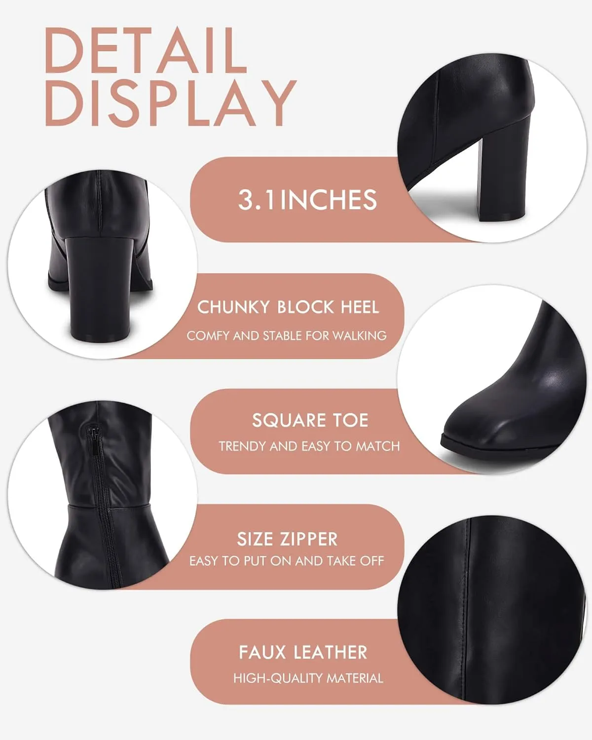 Coutgo Womens Knee High Boots Chunky Block Heels Square Toe Side Zipper Faux Suede Fall Winter Comfort Boot