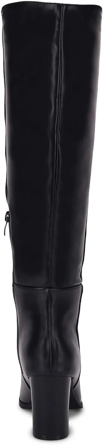 Coutgo Womens Knee High Boots Chunky Block Heels Square Toe Side Zipper Faux Suede Fall Winter Comfort Boot