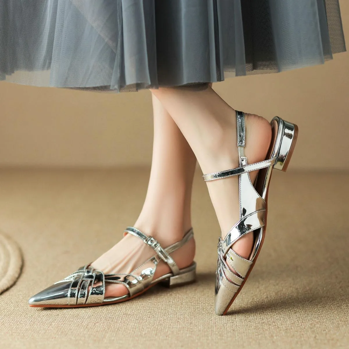 DINTAHA Pointed Toe Slingback Flats For Women,Mary Jane Flats Women,Ballet Flats Shoes For Women