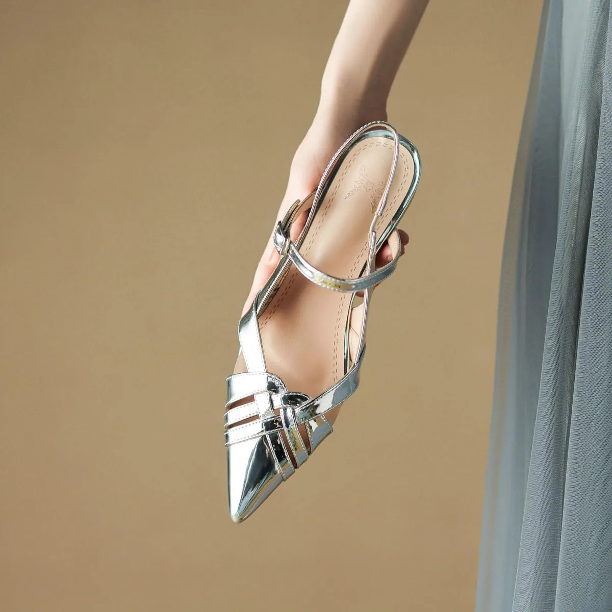 DINTAHA Pointed Toe Slingback Flats For Women,Mary Jane Flats Women,Ballet Flats Shoes For Women