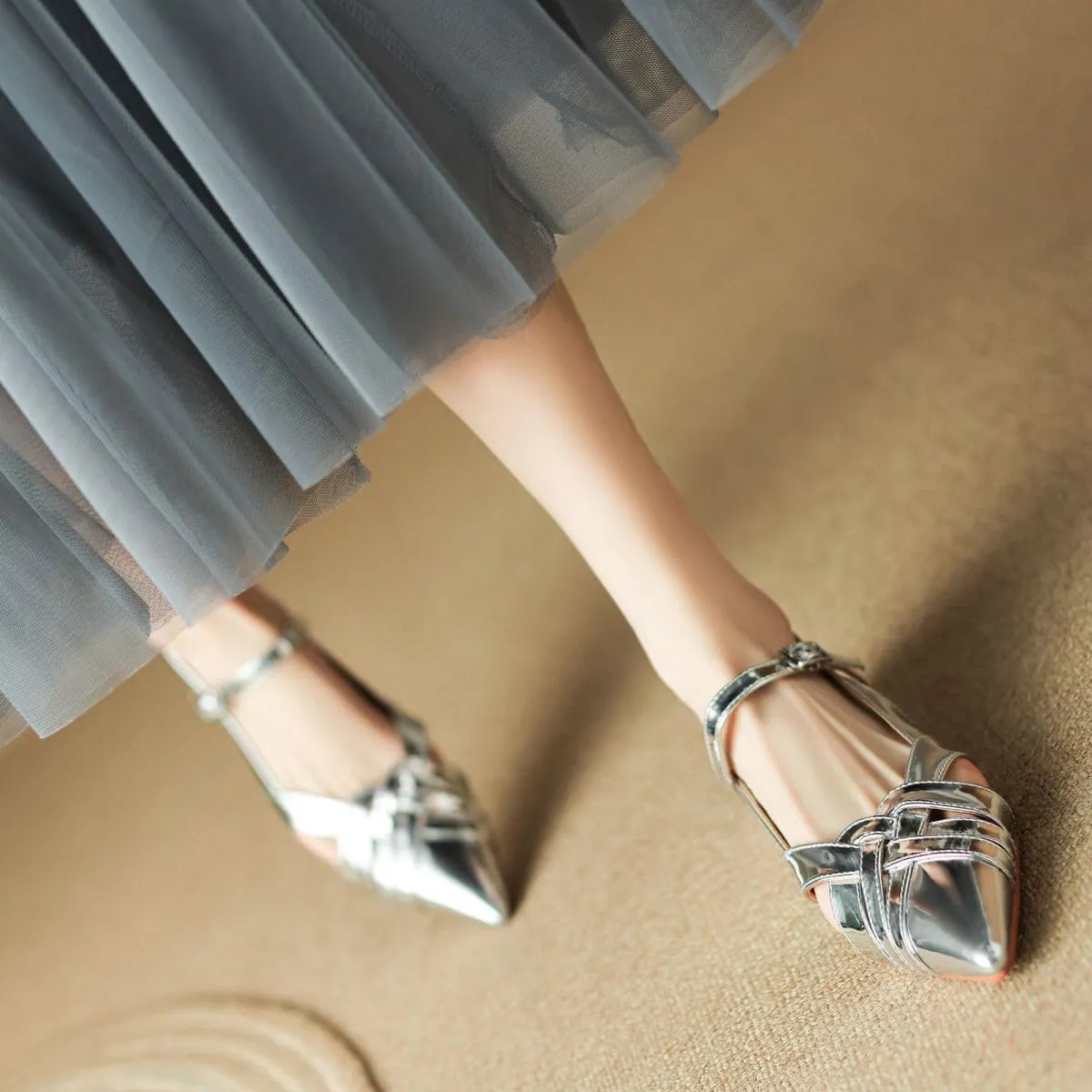 DINTAHA Pointed Toe Slingback Flats For Women,Mary Jane Flats Women,Ballet Flats Shoes For Women