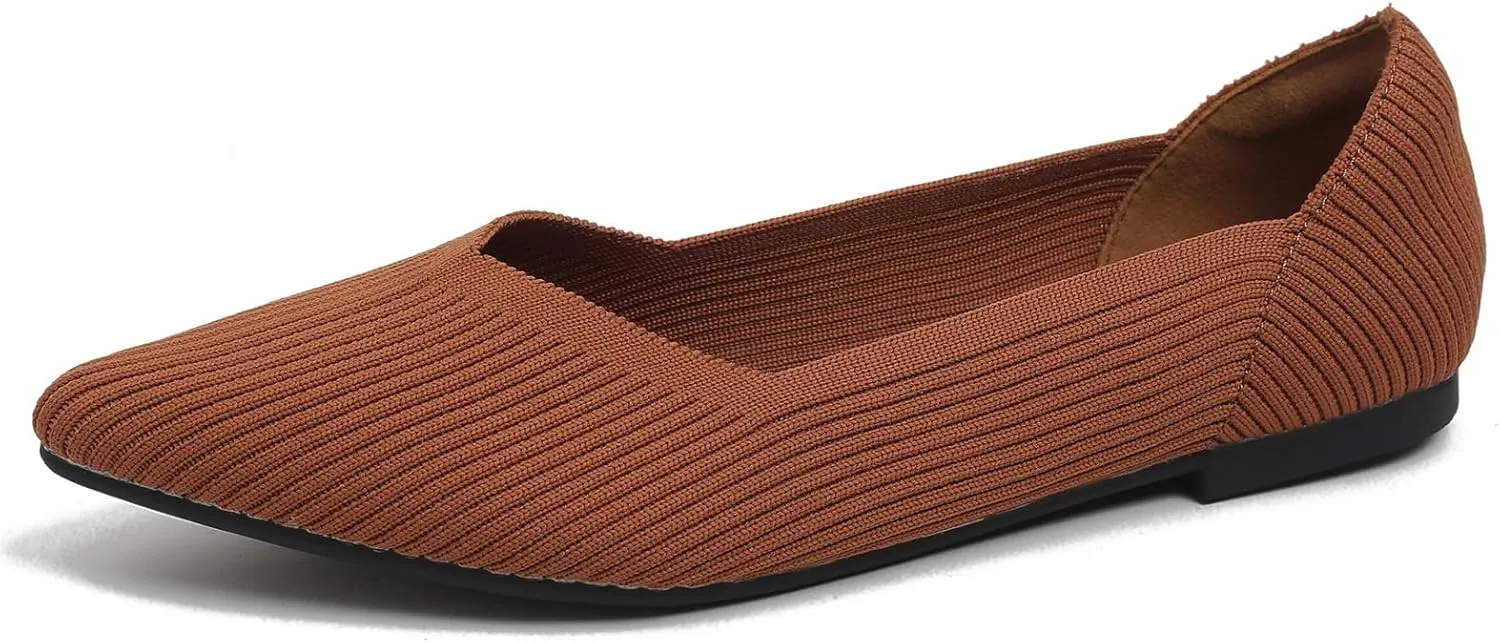 Dumalum Knit Mules for Women Flats Pointed Round Toe Mesh Ballet Flats Shoes Backless Slip On Slides Washable Walking Shoes