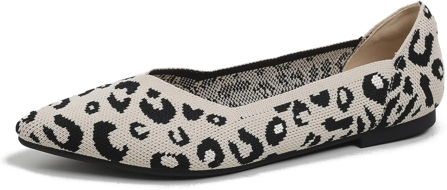 Dumalum Knit Mules for Women Flats Pointed Round Toe Mesh Ballet Flats Shoes Backless Slip On Slides Washable Walking Shoes