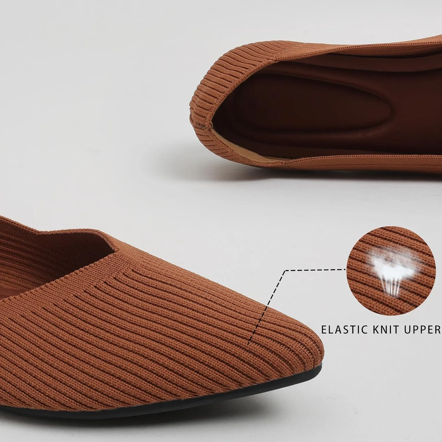 Dumalum Knit Mules for Women Flats Pointed Round Toe Mesh Ballet Flats Shoes Backless Slip On Slides Washable Walking Shoes