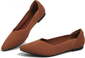 Dumalum Knit Mules for Women Flats Pointed Round Toe Mesh Ballet Flats Shoes Backless Slip On Slides Washable Walking Shoes