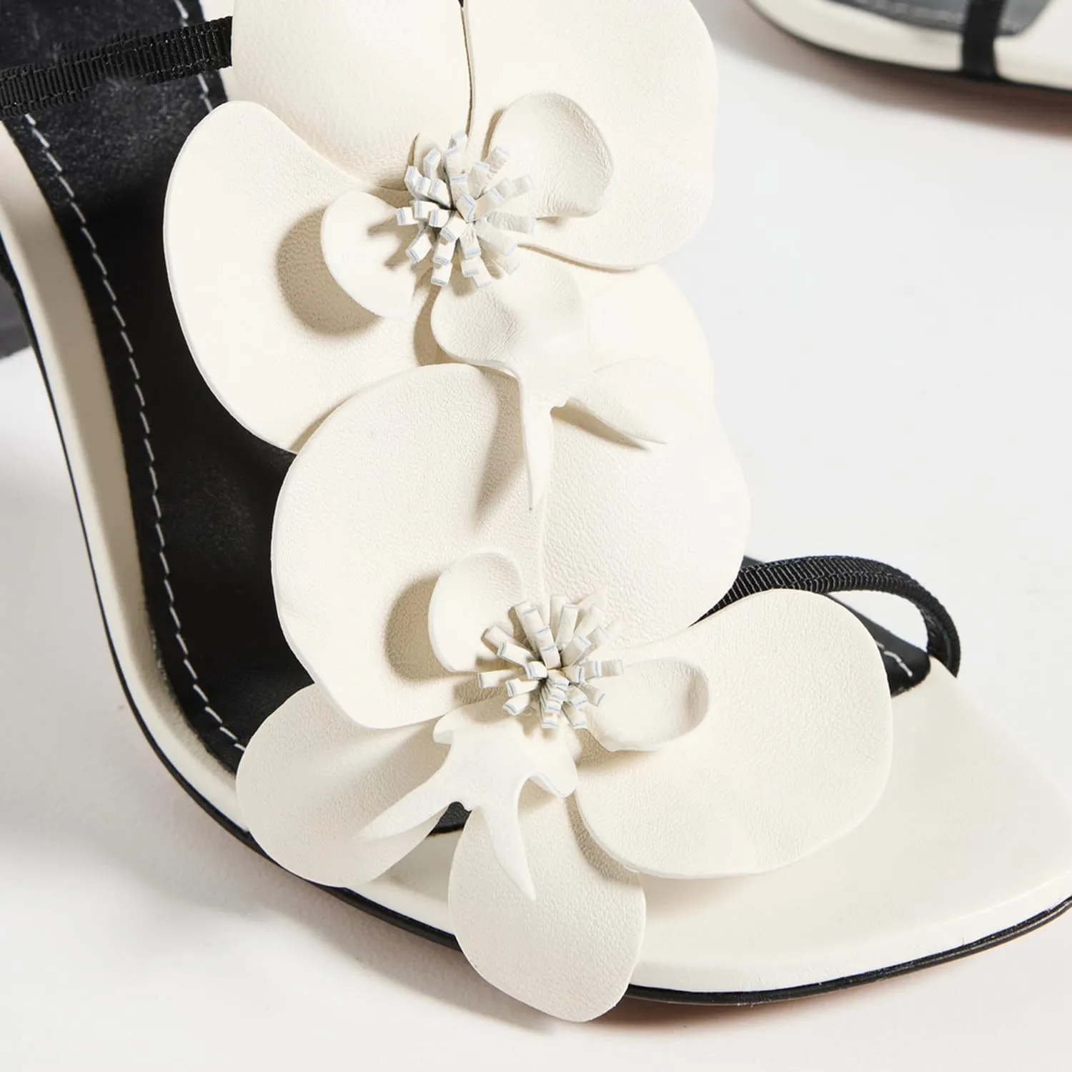 Flower Heeled Sandals for Women Open Square Toe Strappy High Heels T-Strap Stiletto Dressy Orchid Wedding Party Pumps Shoes with Ankle Buckle Strap