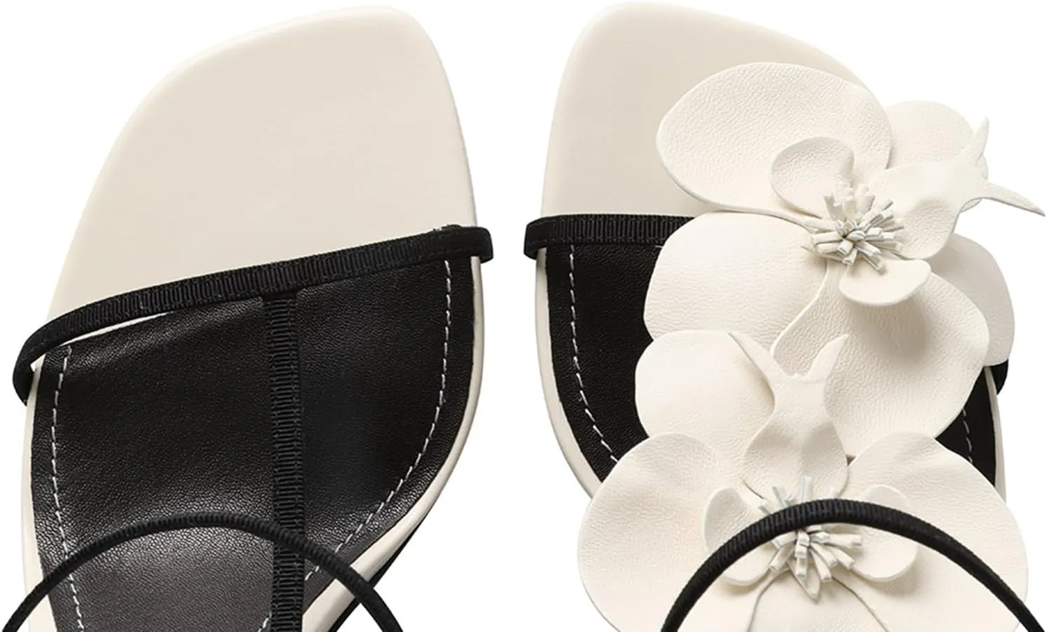 Flower Heeled Sandals for Women Open Square Toe Strappy High Heels T-Strap Stiletto Dressy Orchid Wedding Party Pumps Shoes with Ankle Buckle Strap