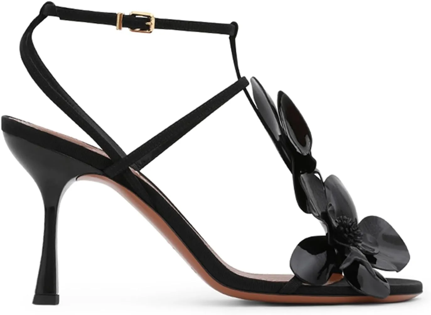 Flower Heeled Sandals for Women Open Square Toe Strappy High Heels T-Strap Stiletto Dressy Orchid Wedding Party Pumps Shoes with Ankle Buckle Strap