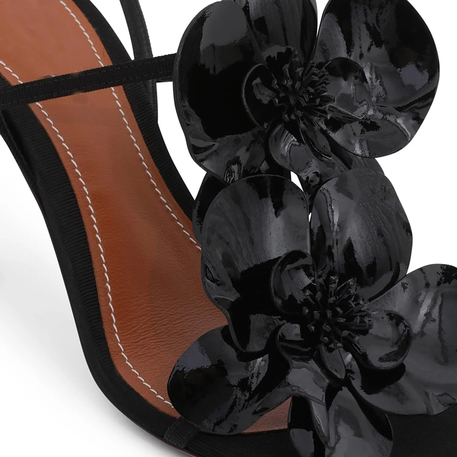 Flower Heeled Sandals for Women Open Square Toe Strappy High Heels T-Strap Stiletto Dressy Orchid Wedding Party Pumps Shoes with Ankle Buckle Strap