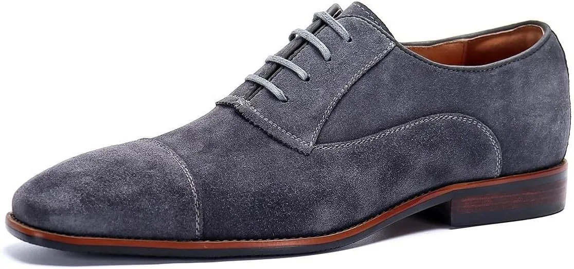 Formal Shoes Dress Oxford for Men Lace Up Cap Toe Square Toe Cowhide Non Slip Block Heel Slip Resistant Prom