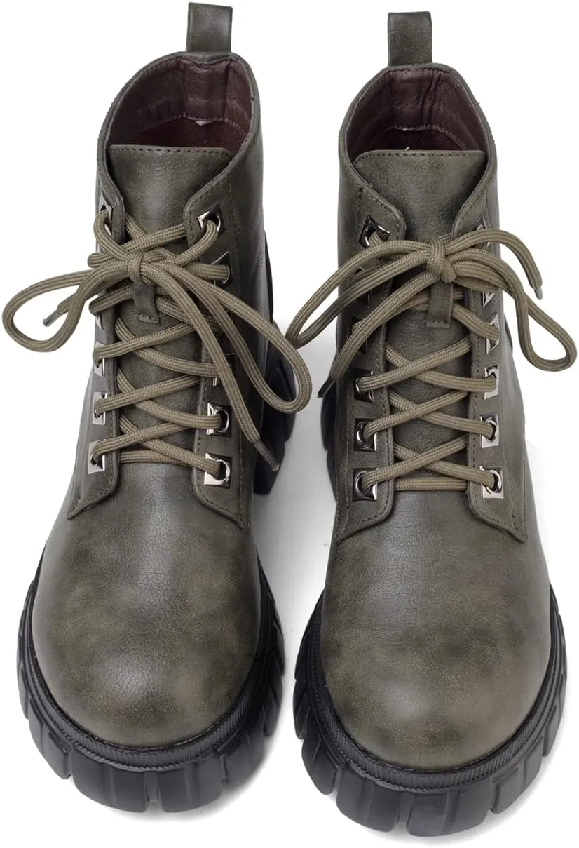 GATUXUS Women's Lace Up Combat Ankle Boots Fashion Low Chunky Heels Lug Sole Platform Hiking Booties Shoes