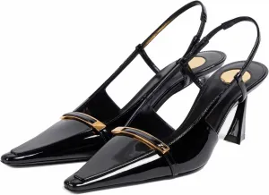 Goolita Patent Leather Slingback Heels For Women, Closed Pointed Toe Buckle Embellished Slingback Pumps Stiletto Heels Evening Dress Pumps Shoes