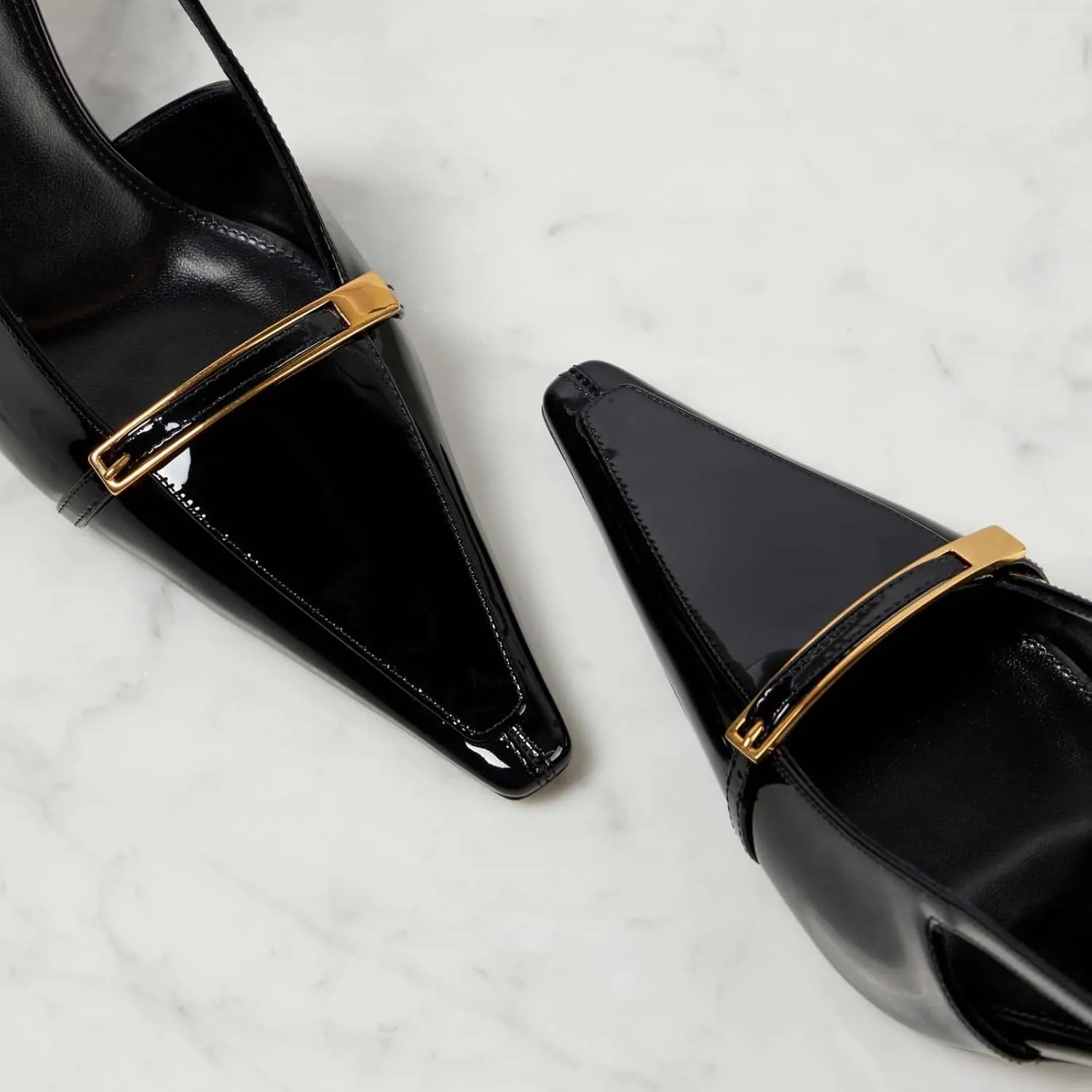 Goolita Patent Leather Slingback Heels For Women, Closed Pointed Toe Buckle Embellished Slingback Pumps Stiletto Heels Evening Dress Pumps Shoes