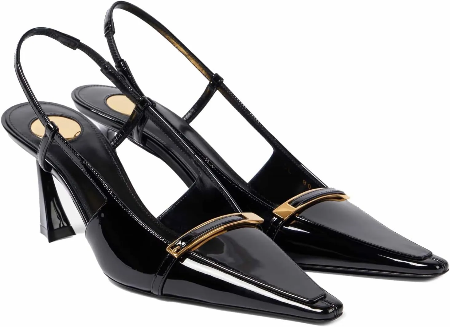 Goolita Patent Leather Slingback Heels For Women, Closed Pointed Toe Buckle Embellished Slingback Pumps Stiletto Heels Evening Dress Pumps Shoes