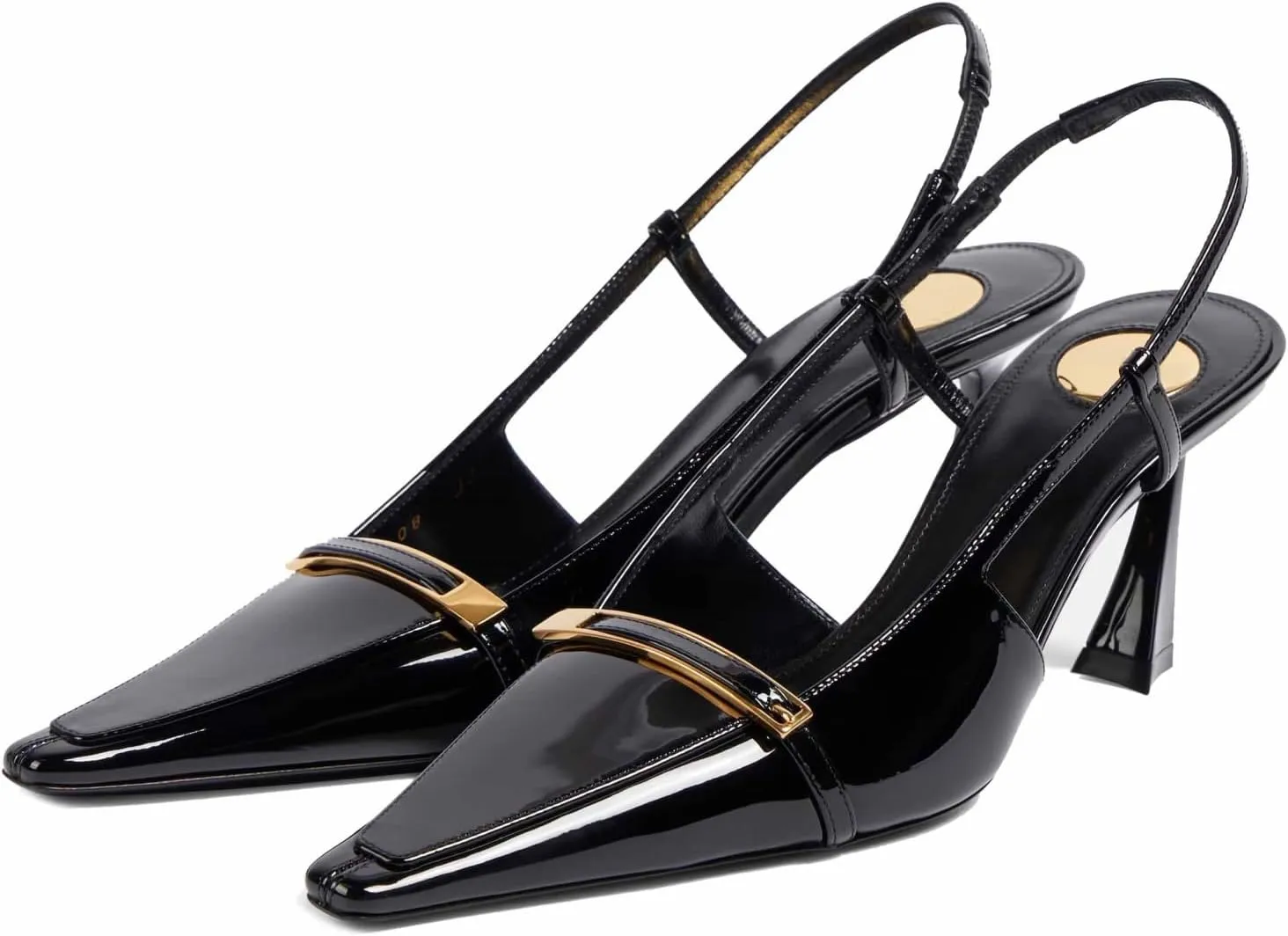 Goolita Patent Leather Slingback Heels For Women, Closed Pointed Toe Buckle Embellished Slingback Pumps Stiletto Heels Evening Dress Pumps Shoes