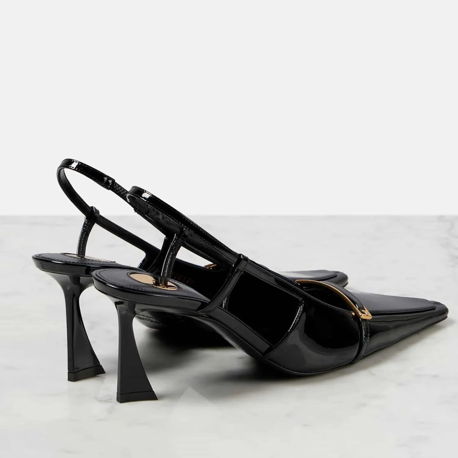Goolita Patent Leather Slingback Heels For Women, Closed Pointed Toe Buckle Embellished Slingback Pumps Stiletto Heels Evening Dress Pumps Shoes