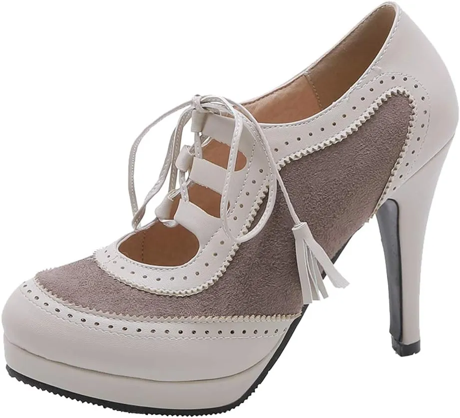 Gracemee Women Classic Brogue Shoes Stiletto High Heels