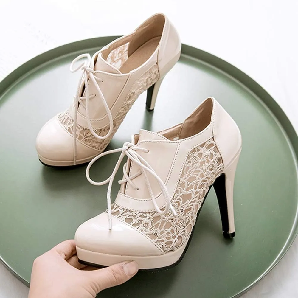Gracemee Women Classic Brogue Shoes Stiletto High Heels